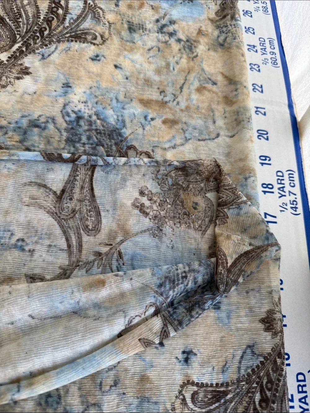 Textured Crepe Knit Fabric Blue Brown Paisley Boho 2.5 Yards x 58